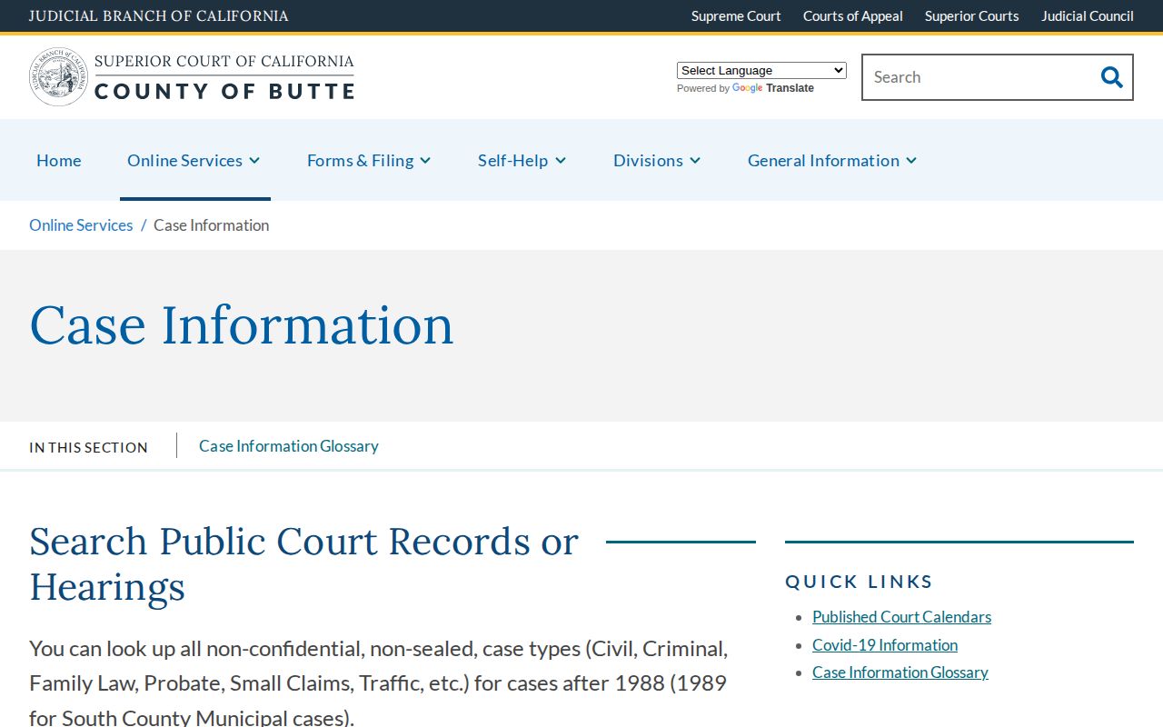 Butte County court case information for released inmate confirmation